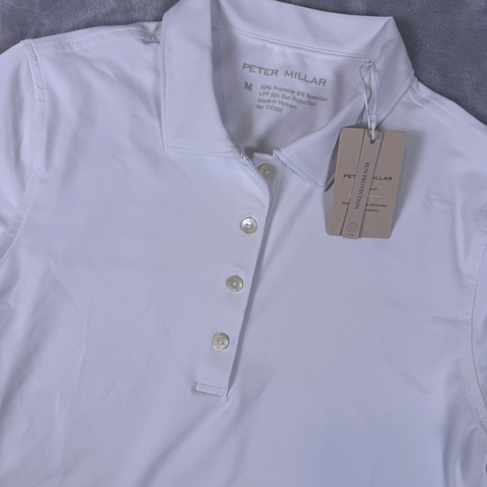 Peter Millar Womens White Performance Polo Shirt UPF 50 Size M WR Berkley Logo
